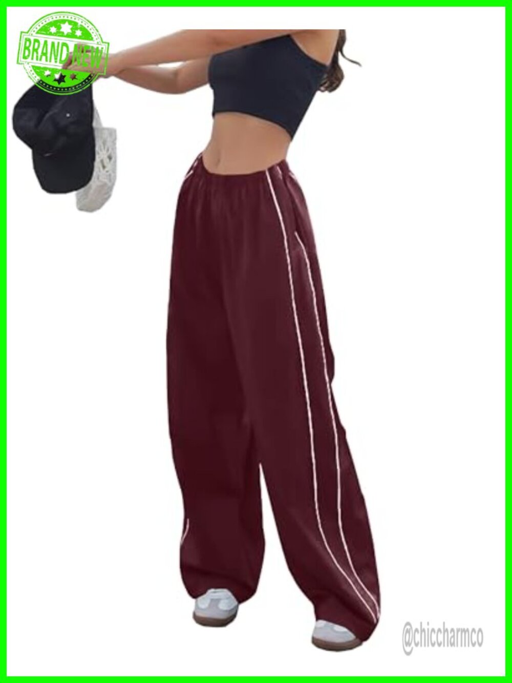 Women Y2K Baggy Track Pants Elastic Waist Wide Leg Parachute Jogger Sweatpants